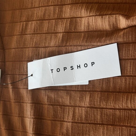 NWT Topshop Rib Knit Tie Waist Fall Brown Bodycon Fitted Dress With Slits - Picture 5 of 8